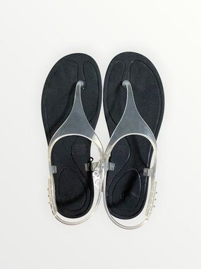 NWT Zara Vinyl Strap Flat Sandals in Clear and Black
